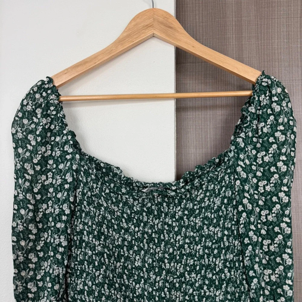 Reformation Green Pinto Top Parsley Floral Print Smocked Blouse Size Medium - Picture 11 of 13